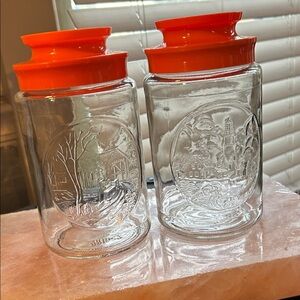 Vintage Anchor Hocking Tang Collectible Jars - Bridge & Lighthouse